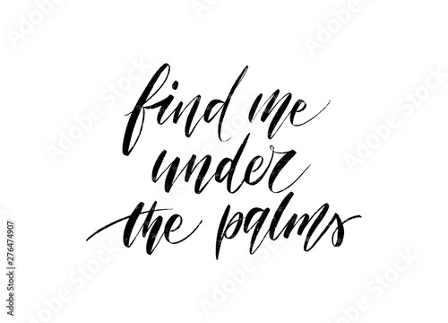 Vector hand drawn summer motivational quote about vacation on the tropic resort with sea and palms.
