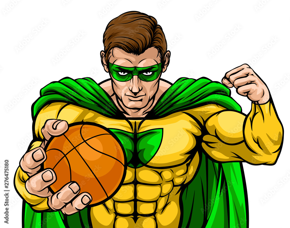 Vecteur Stock A superhero basketball sports mascot holding a ball | Adobe  Stock