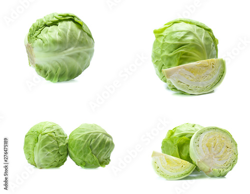 green cabbage on white background (set  mix   collection) photo