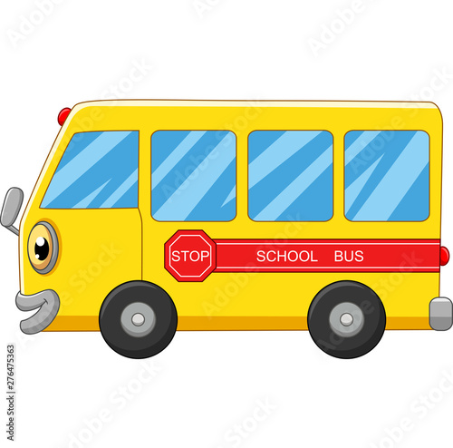Yellow school bus cartoon on white background
