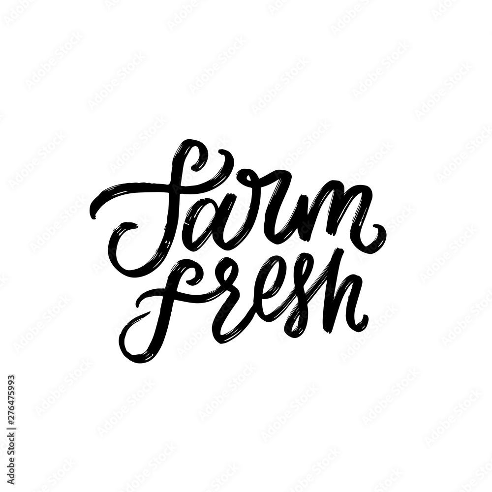 Farm fresh flat hand drawn lettering. Slogan for package, label, cover, brochure, bag. Poster typography design elements