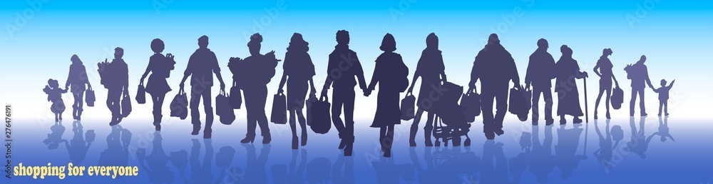 shopping, silhouettes of people with packages and bags set shopping, silhouettes of people with packages and bags set