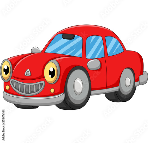 Smiling red car cartoon on white background