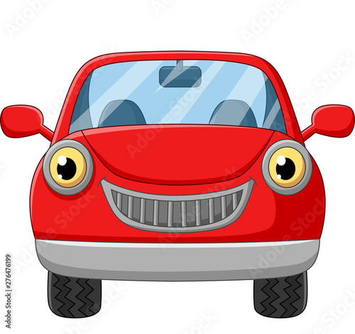 Cartoon red car on white background 