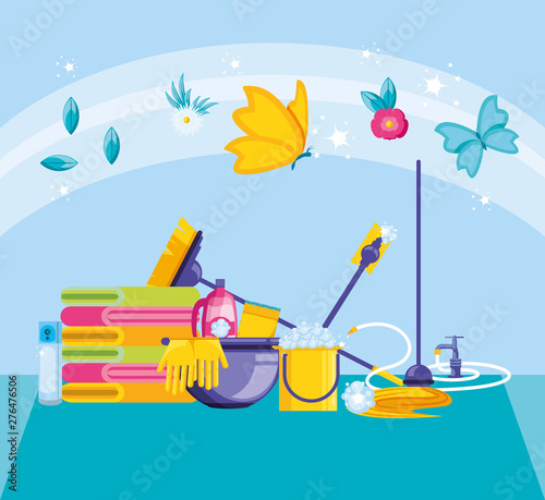 housekeeping tools with set icons