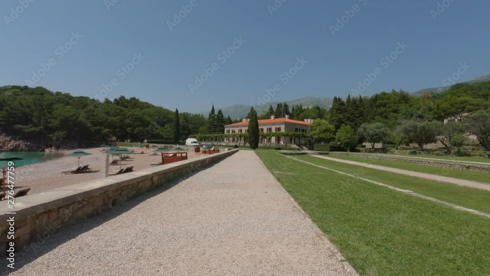 View in the Adriatic sea from Milocer Park. Coast Budva Riviera. View in the Adriatic sea from Milocer Park. Coast Budva Riviera.