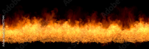 Line of fire at bottom - fire 3D illustration of fantasy flaming fire, sylized frame isolated on black background