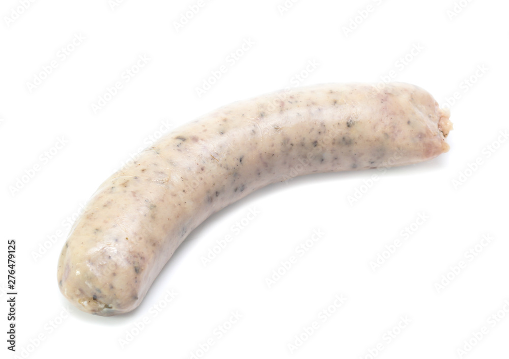 Raw sausage with coriander leaf isolated on white background