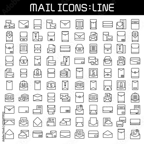 big set of mail, email and envelope icons line design