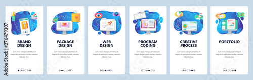 Website and mobile app onboarding screens vector template