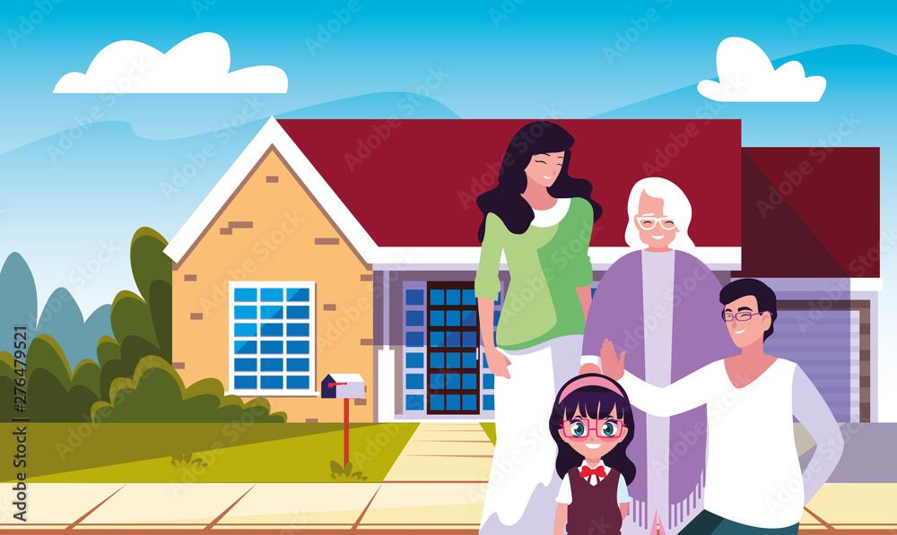 Naklejka premium cute family with facade house