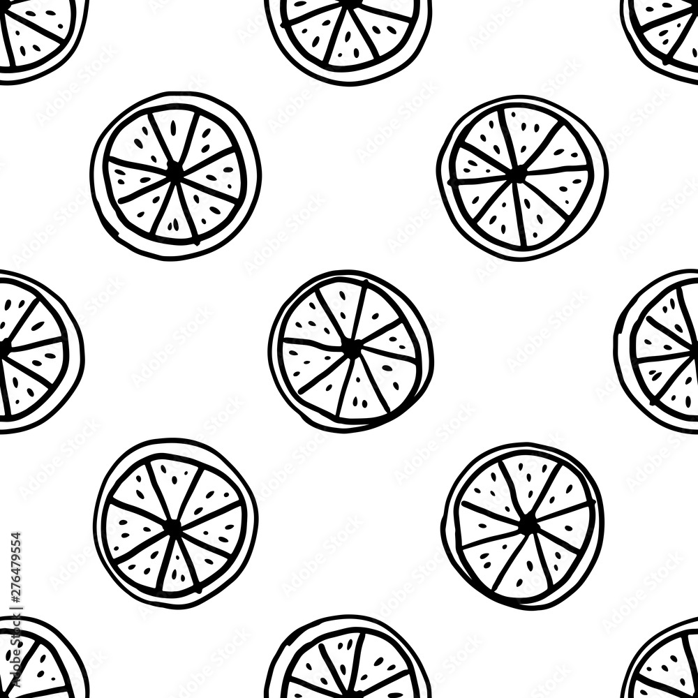 Doodle lemon slices seamless pattern. Simple vector illustration background. For print, textile, web, home decor, fashion, surface, graphic design