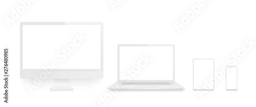 Realistic set of Monitor, laptop, tablet, smartphone white color - Stock Vector. © Comauthor