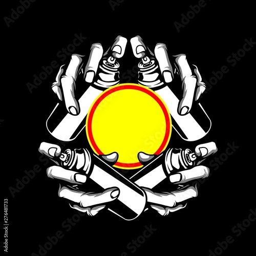 handling spray paint.vector hand drawing,Shirt designs, biker, disk jockey, gentleman, barber and many others.isolated and easy to edit. Vector Illustration - Vector