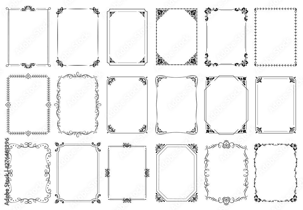 Decorative frames. Retro ornamental frame, vintage rectangle ornaments and  ornate border. Decorative wedding frames, antique museum picture borders or  deco devider. Isolated icons vector set Stock ベクター | Adobe Stock