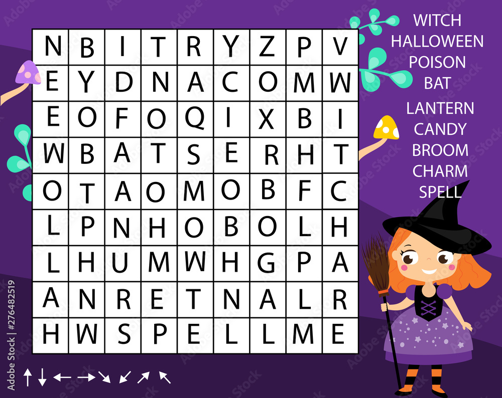 Educational game for children. Word search puzzle kids activity. halloween  theme learning vocabulary. Stock Vector | Adobe Stock