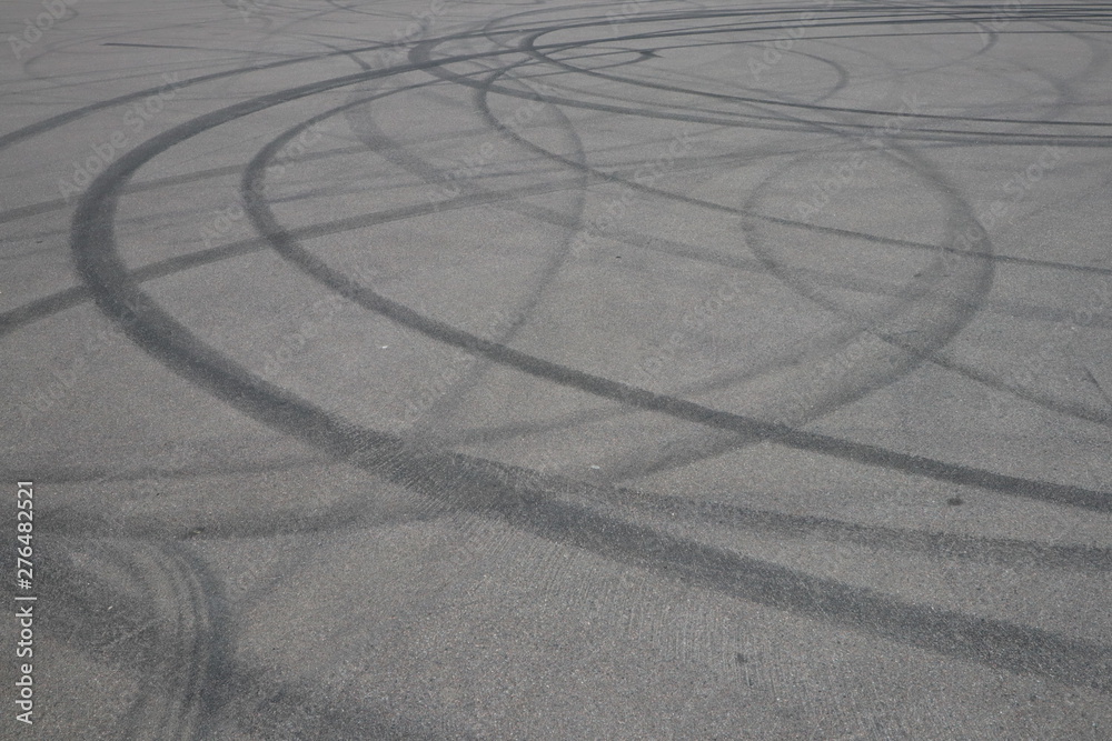 Wheel Track Ripping tire tracks. wheel track on asphalt road. asphalt with traces of car ...