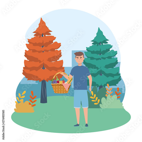 Man cartoon having picnic design