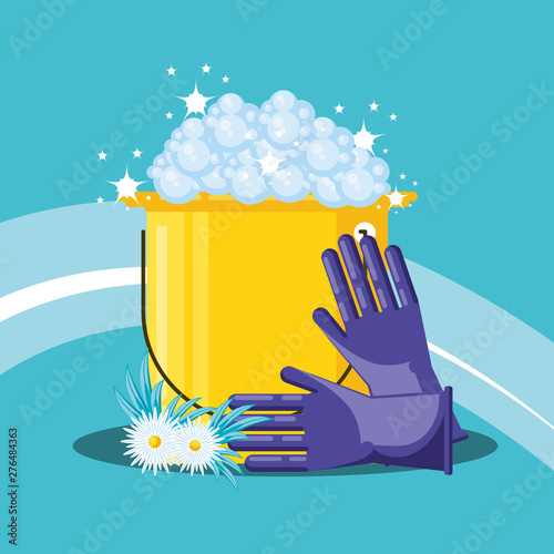 housekeeping tools and bucket with foam