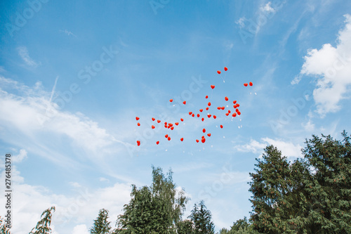 Rote Luftballons am Himmel photo