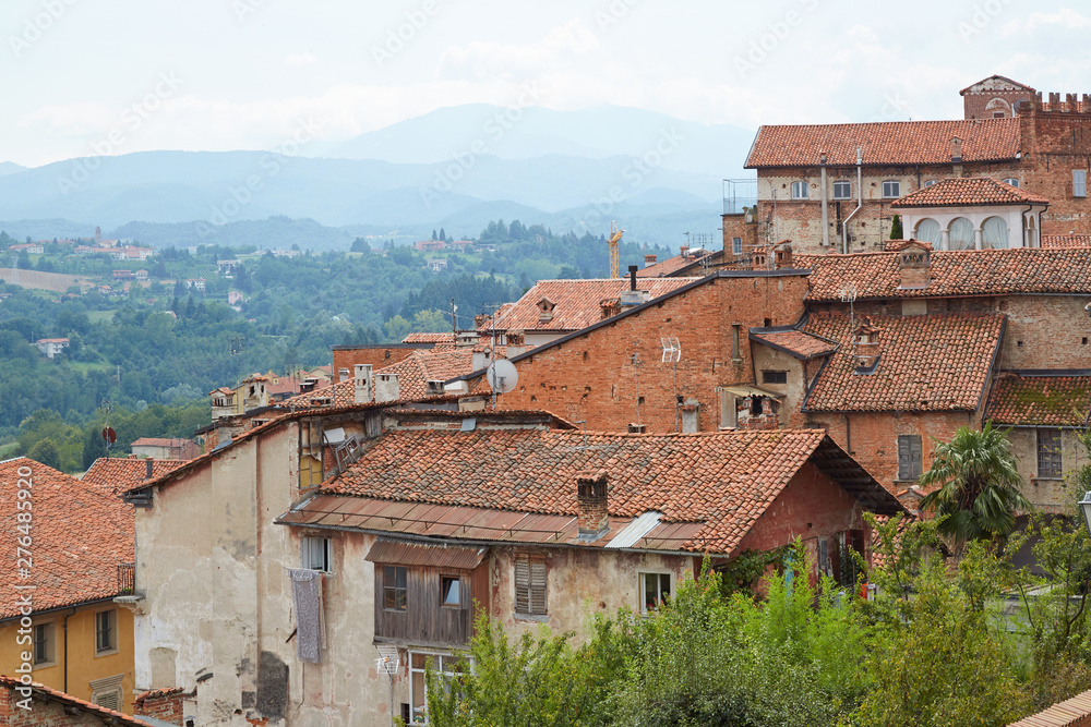 Mondovi ancient buildings and rooftops in summer in Piedmont, Italy