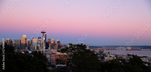 Seattle, Washington \ USA - 31 July 2017: Seattle skyline from Kerry park viewpoint at sunset