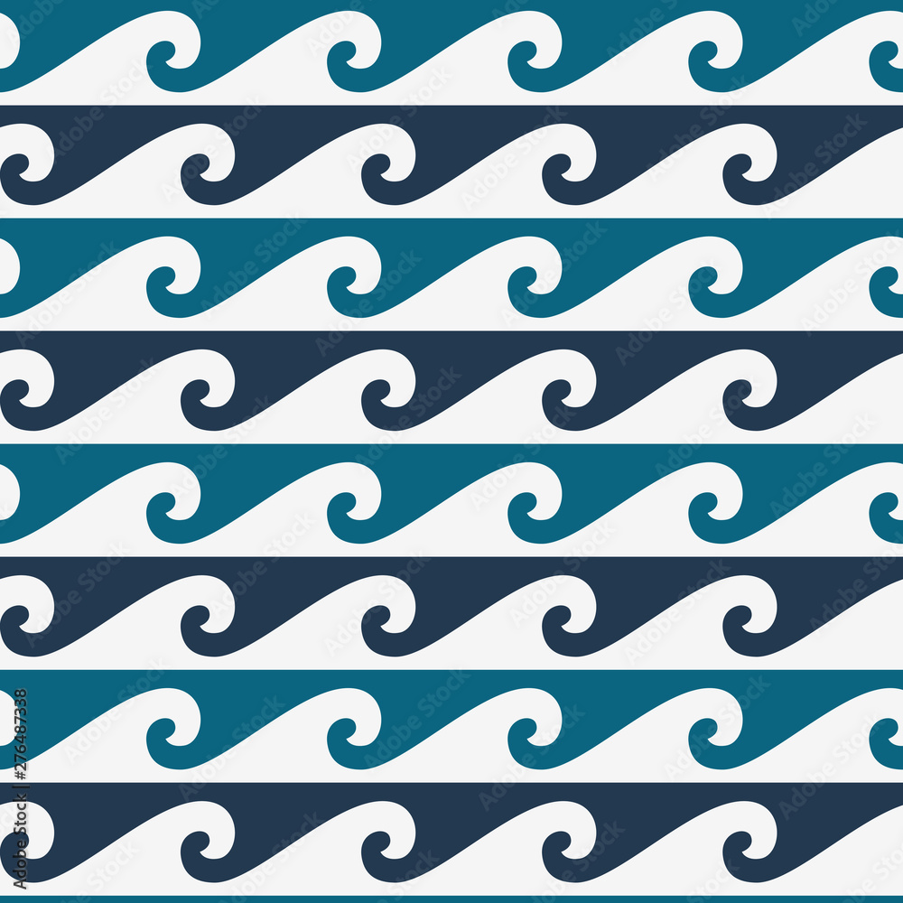 Blue and white seamless wave pattern, line wave ornament in maori ...