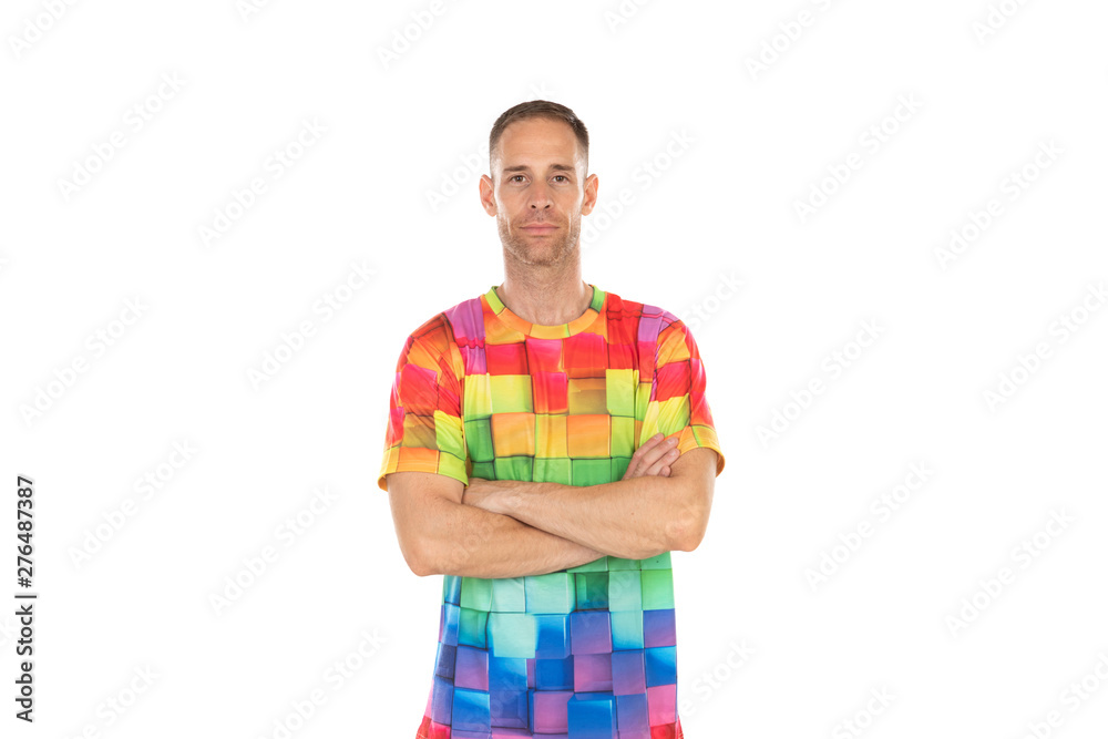 Handsome guy with a colored tshirt Handsome guy with a colored tshirt
