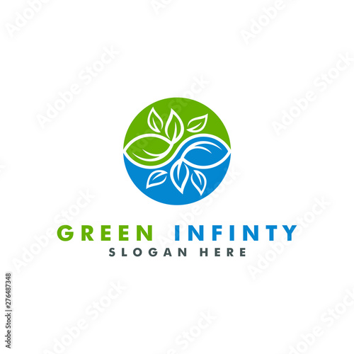 green infinity logo template. eco leaf icon symbol vector illustration