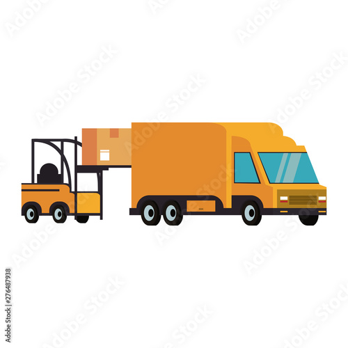 Warehouse and shipping forklift with cargo