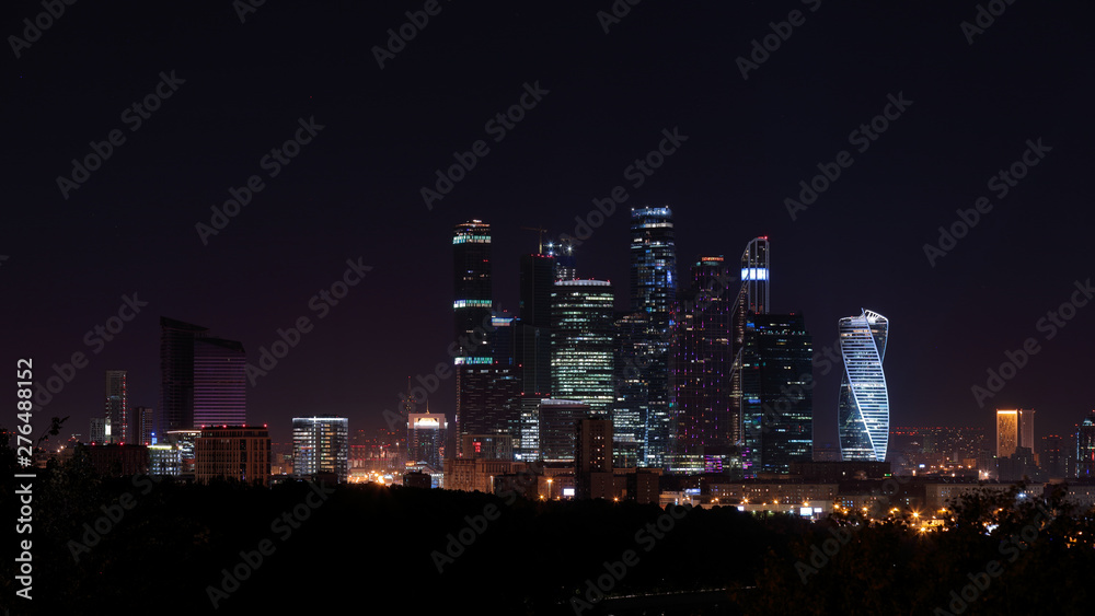 View at a Moscow City international business center from a view point at Sparrow hills at night View at a Moscow City international business center from a view point at Sparrow hills at night