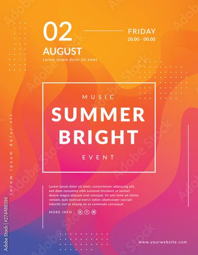 Summer poster event template. Colorful geometric background. Fluid shapes composition. Modern event poster template. Abstract bright background design