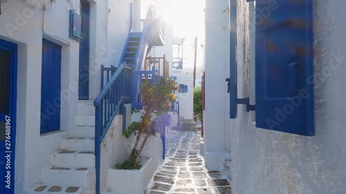 Walking in Mykonos street on Mykonos island, Greece
