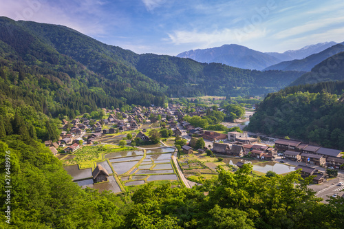 Shirakawa-go - May 26, 2019: Panoramic view of the village of Shirakawa-go, Japan
