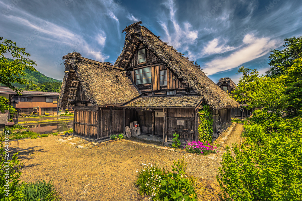 Shirakawa-go - May 27, 2019: The traditional buildings of the village of Shirakawa-go, Japan Shirakawa-go - May 27, 2019: The traditional buildings of the village of Shirakawa-go, Japan