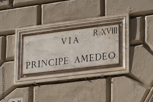 Principe Amedeo street name sign in Rome, Italy © cineberg