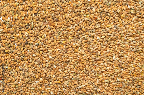 Background texture of crushed seed and grain mix for livestock and bird feed