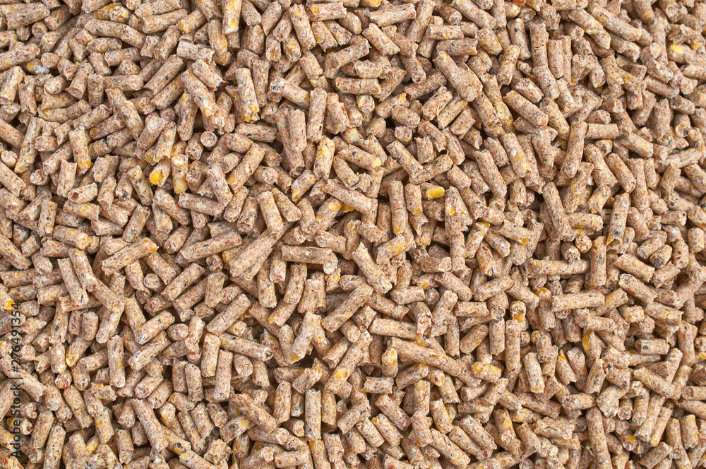 Background texture of crushed seed and grain mix for livestock and bird feed Background texture of crushed seed and grain mix for livestock and bird feed