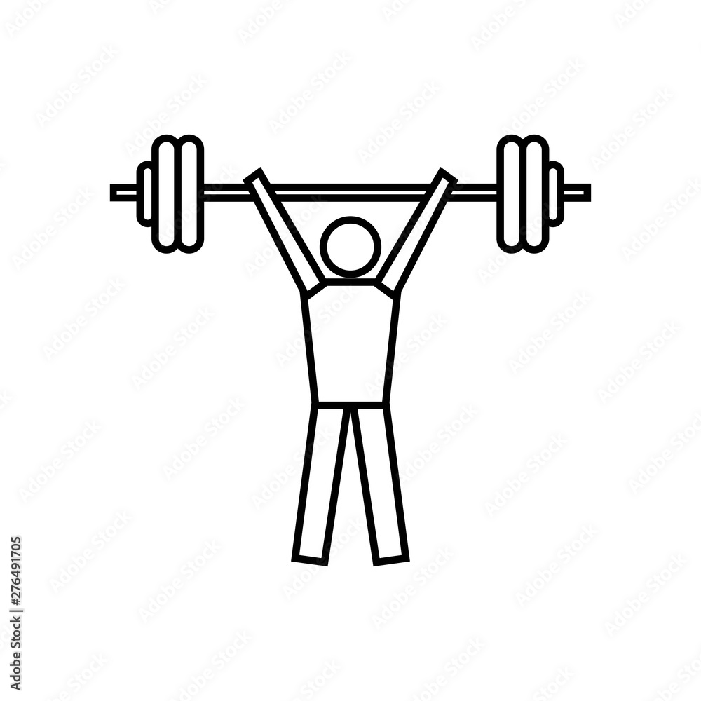 Military press icon in line style isolated on white background. Gym and workout symbol. training activities at the fitness center using a barbell. - vector Military press icon in line style isolated on white background. Gym and workout symbol. training activities at the fitness center using a barbell. - vector