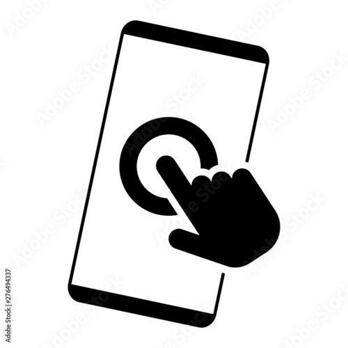 Hand touch smartphone icon vector. Phone finger illustration symbol on white isolated background. Cursor touchscreen logo.