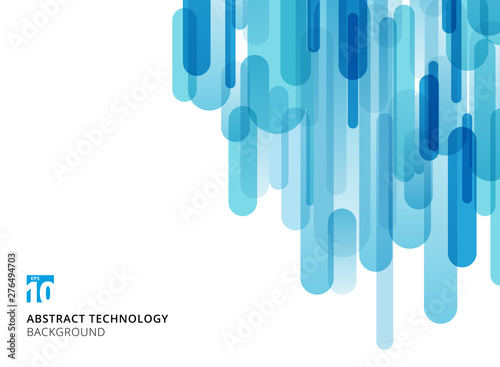 Abstract technology vertical overlapping geometric rounded shape blue color on white background with copy space.