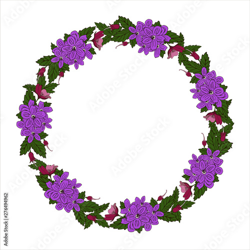 Vector greeting card with floral wreath. Birthday card, birthday and other holiday. Hand drawn illustration