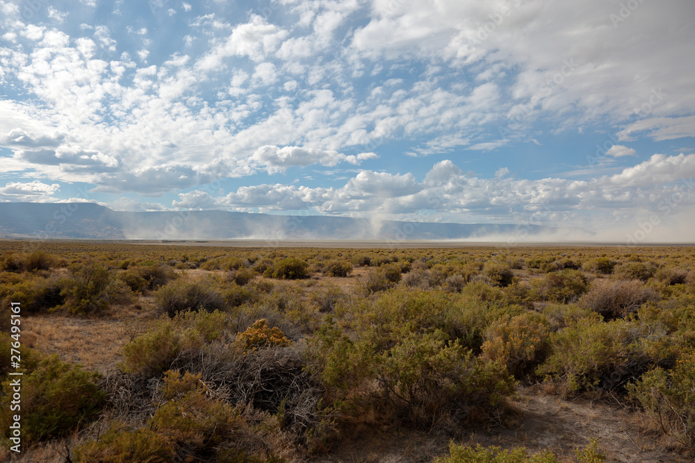 Sand and dust risen by the wind into the air. Dust devil at Summer Lake, Oregon