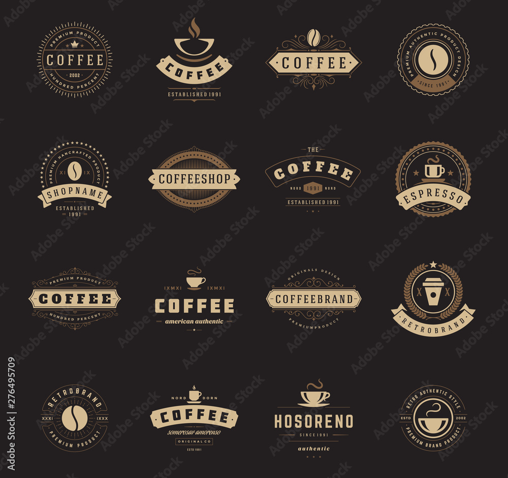 Coffee shop logos design templates set vector illustration.