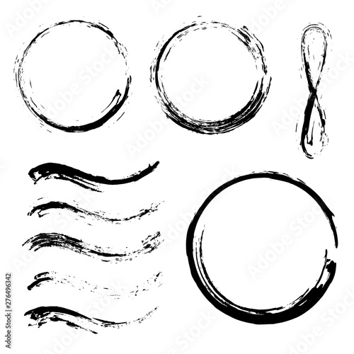 Stroke fbrush. Black modern paint stripe set. Grunge texture. Isolated vector black paintbrush collection for frame or background.