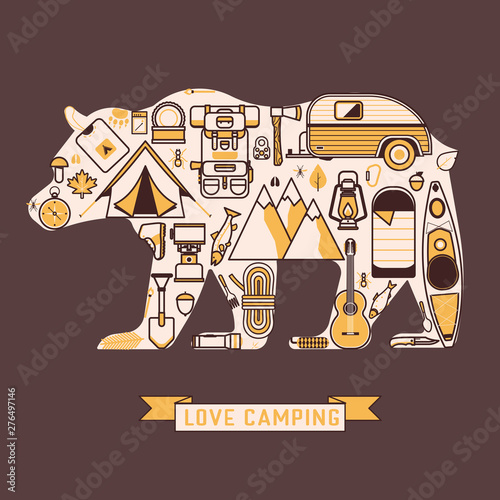 Camping and Hiking Wanderlust Bear Shape Print