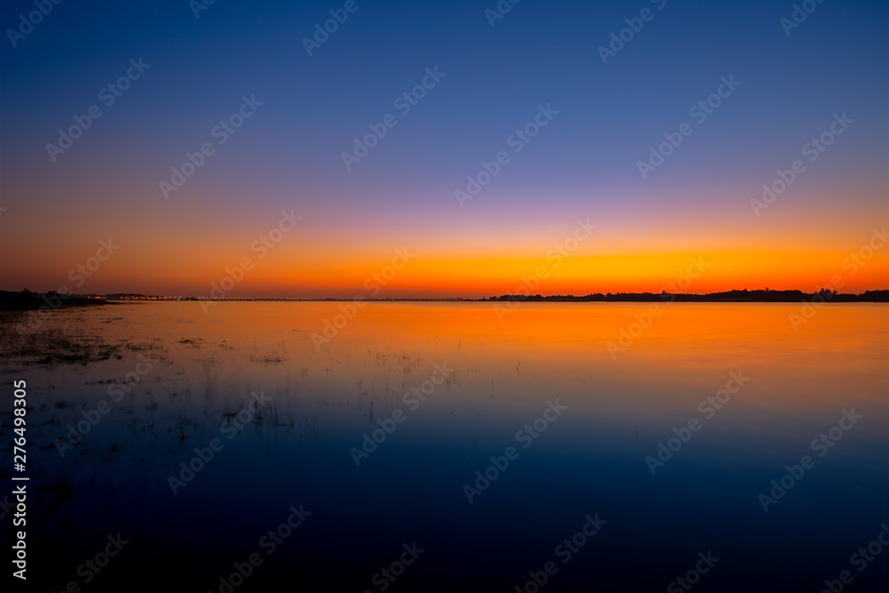 Obraz premium Lake, Sea, Sunset, Sky, Orange Color