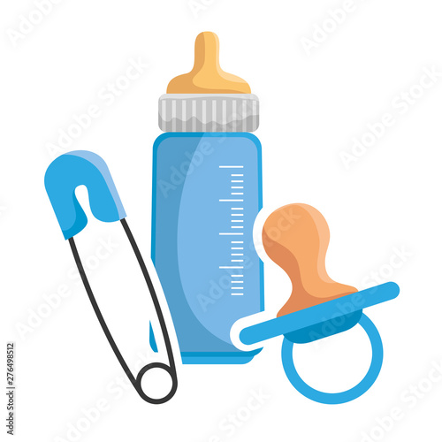 baby milk bottle with pacifier and clothespin