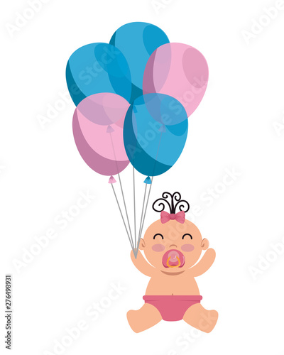 cute little baby girl with balloons helium © Gstudio
