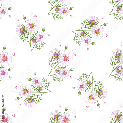 Field of white chamomile  great design for any purposes. Abstract bouquet design. Retro style.